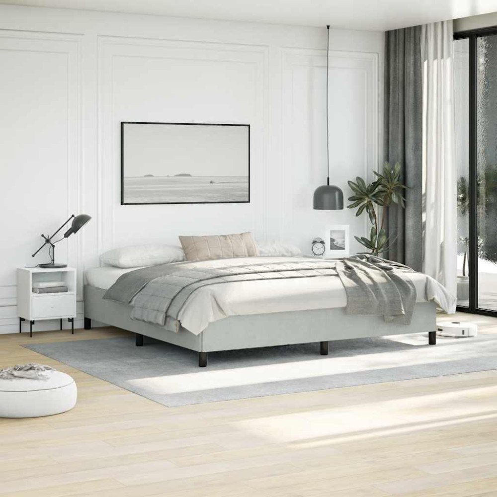 vidaXL Sängram utan madrass ljusgrå 193x203 cm king size sammet