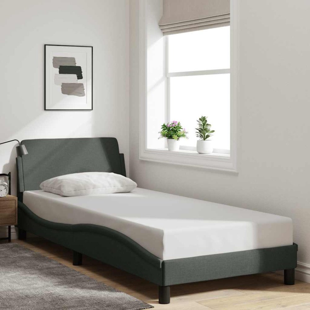 vidaXL Sängram Dover mörkgrå 90x190 cm tyg
