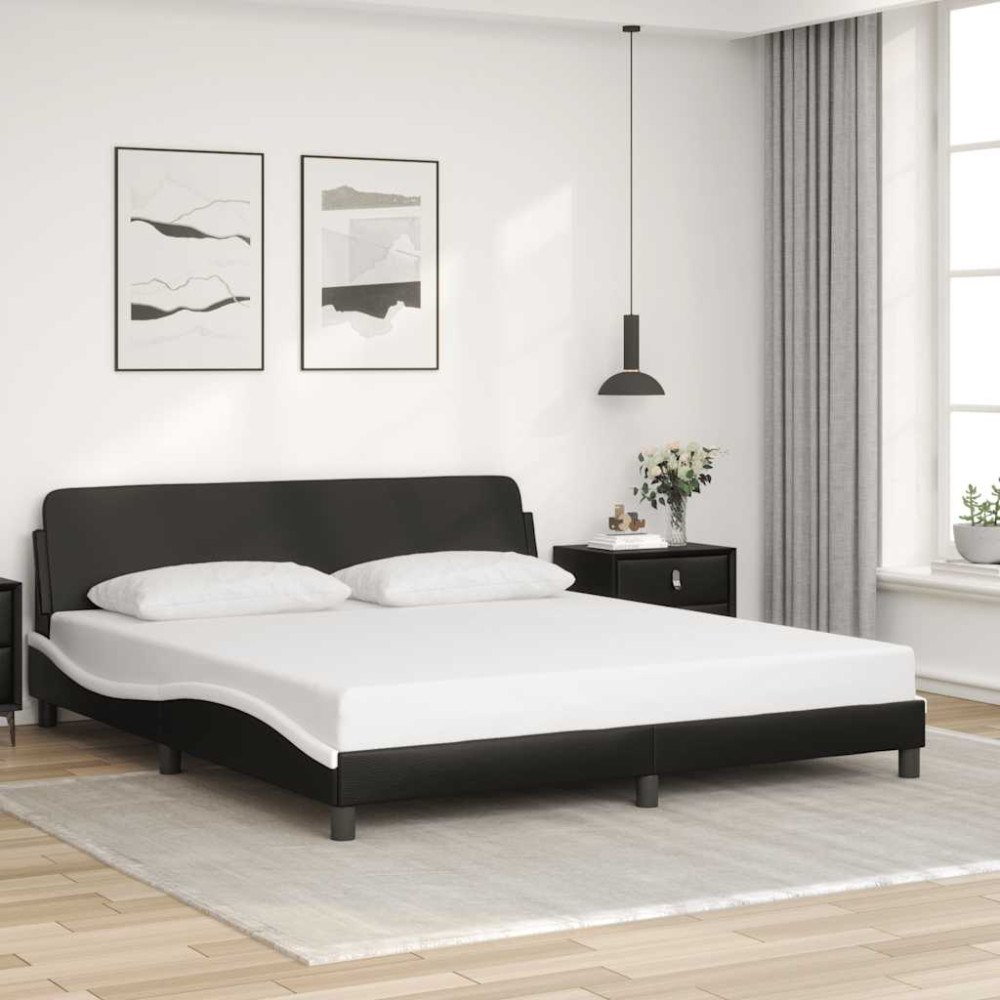 vidaXL Sängram Dover svart och vit 180x200 cm konstläder