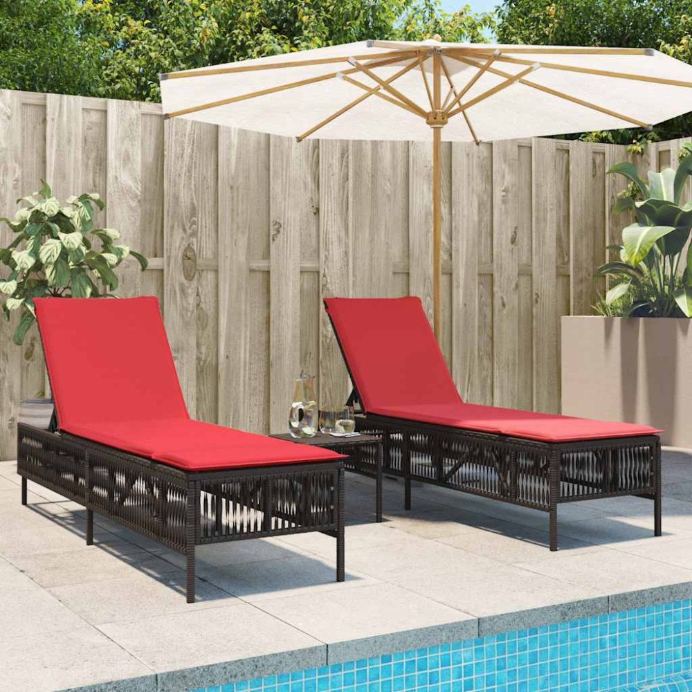 vidaXL Solstolar 2 st med bord brun konstrotting