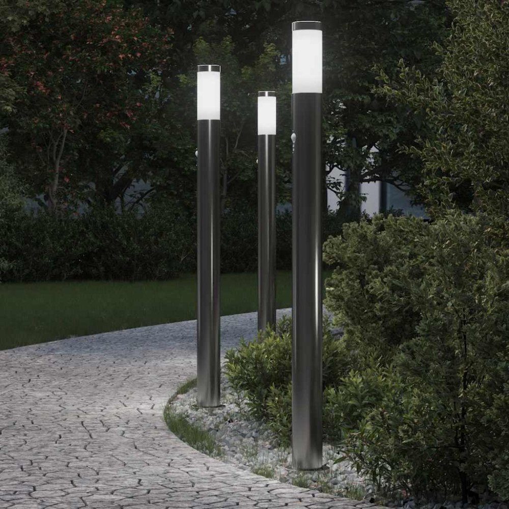 vidaXL Pollare med sensor 3 st 110 cm rostfritt stål IP44