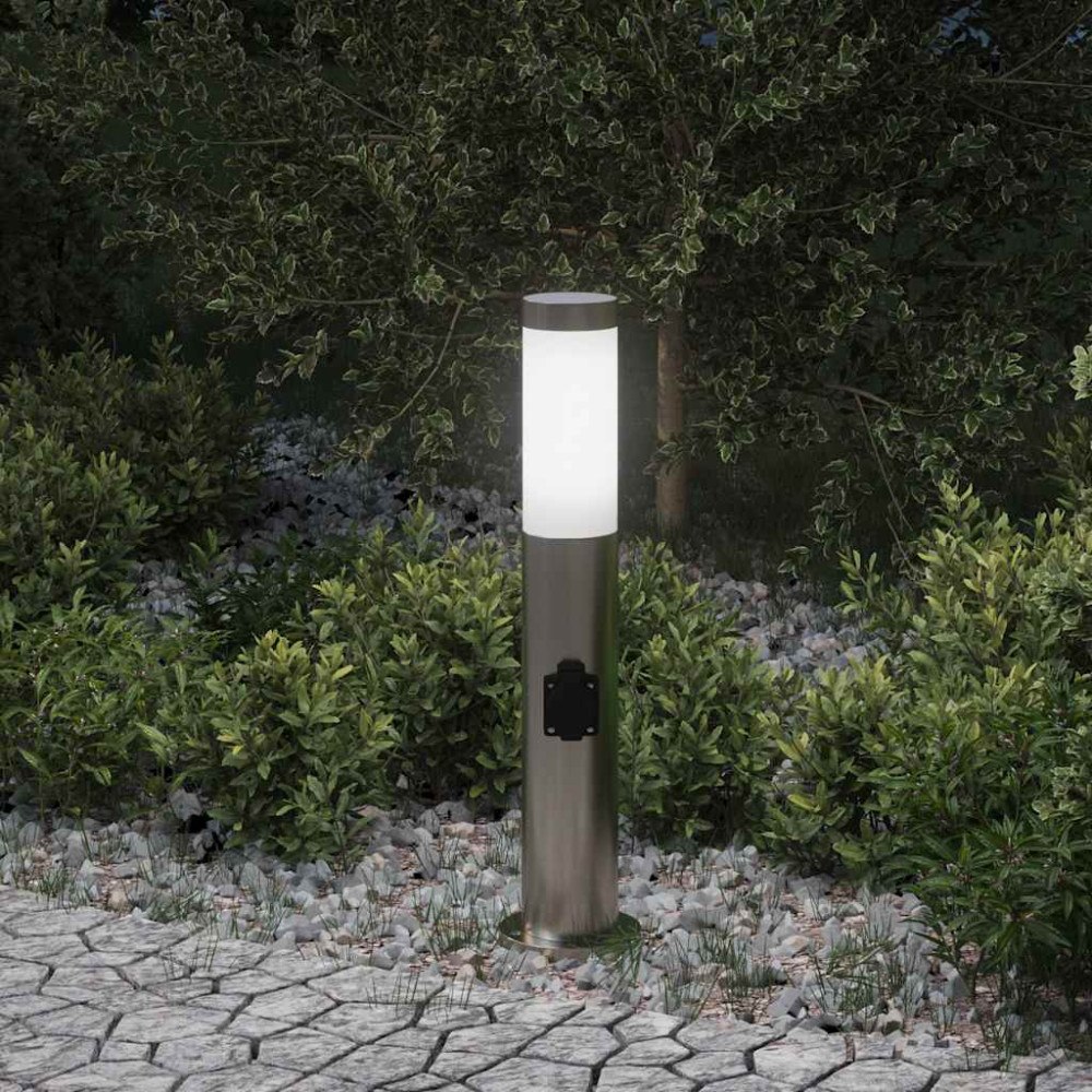 vidaXL Pollare med uttag 50 cm rostfritt stål IP44