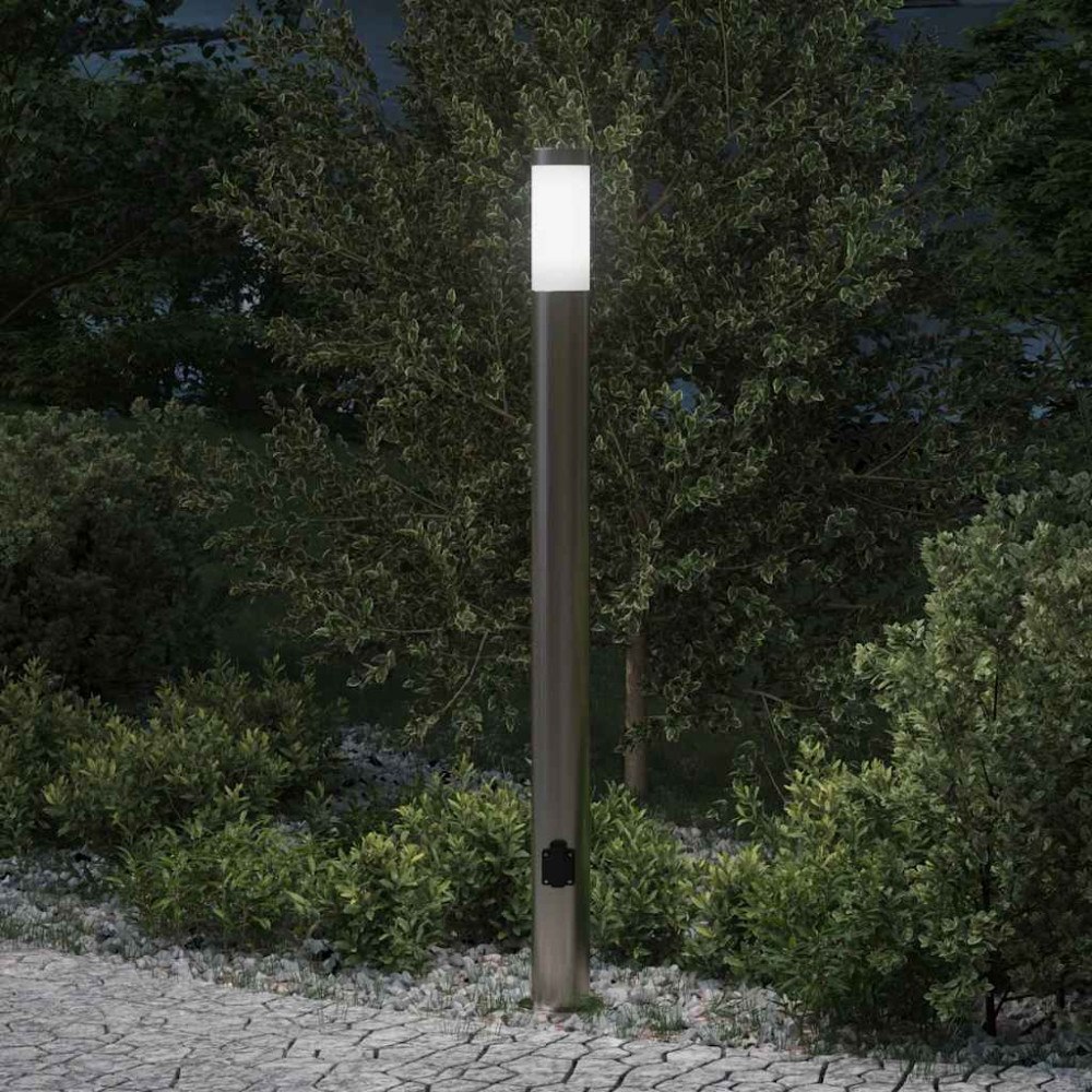 vidaXL Pollare med uttag 110 cm rostfritt stål IP44