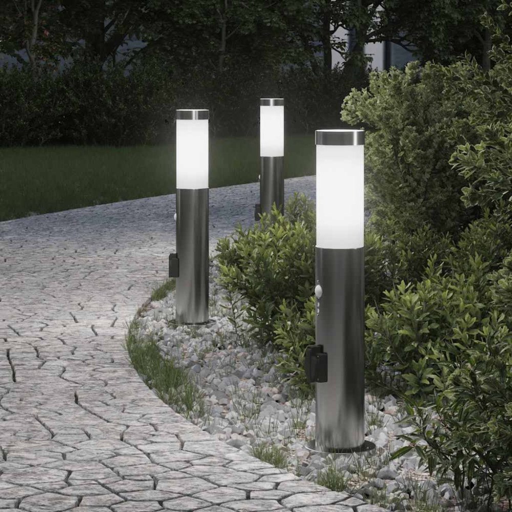 vidaXL Pollare med sensor och uttag 3 st 50 cm rostfritt stål IP44