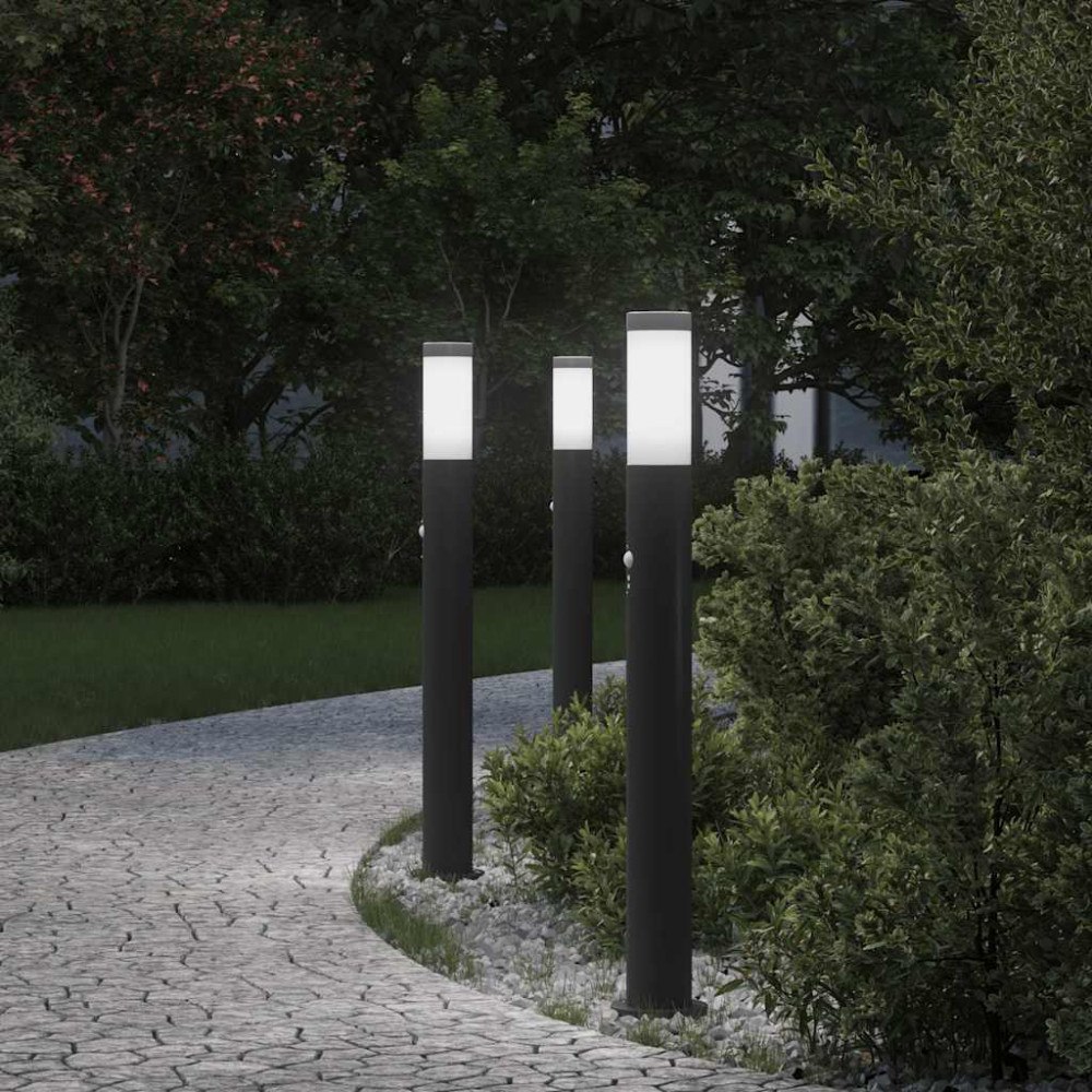 vidaXL Pollare med sensor 3 st 80 cm rostfritt stål IP44