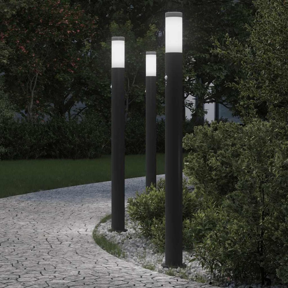vidaXL Pollare med sensor 3 st 110 cm rostfritt stål IP44