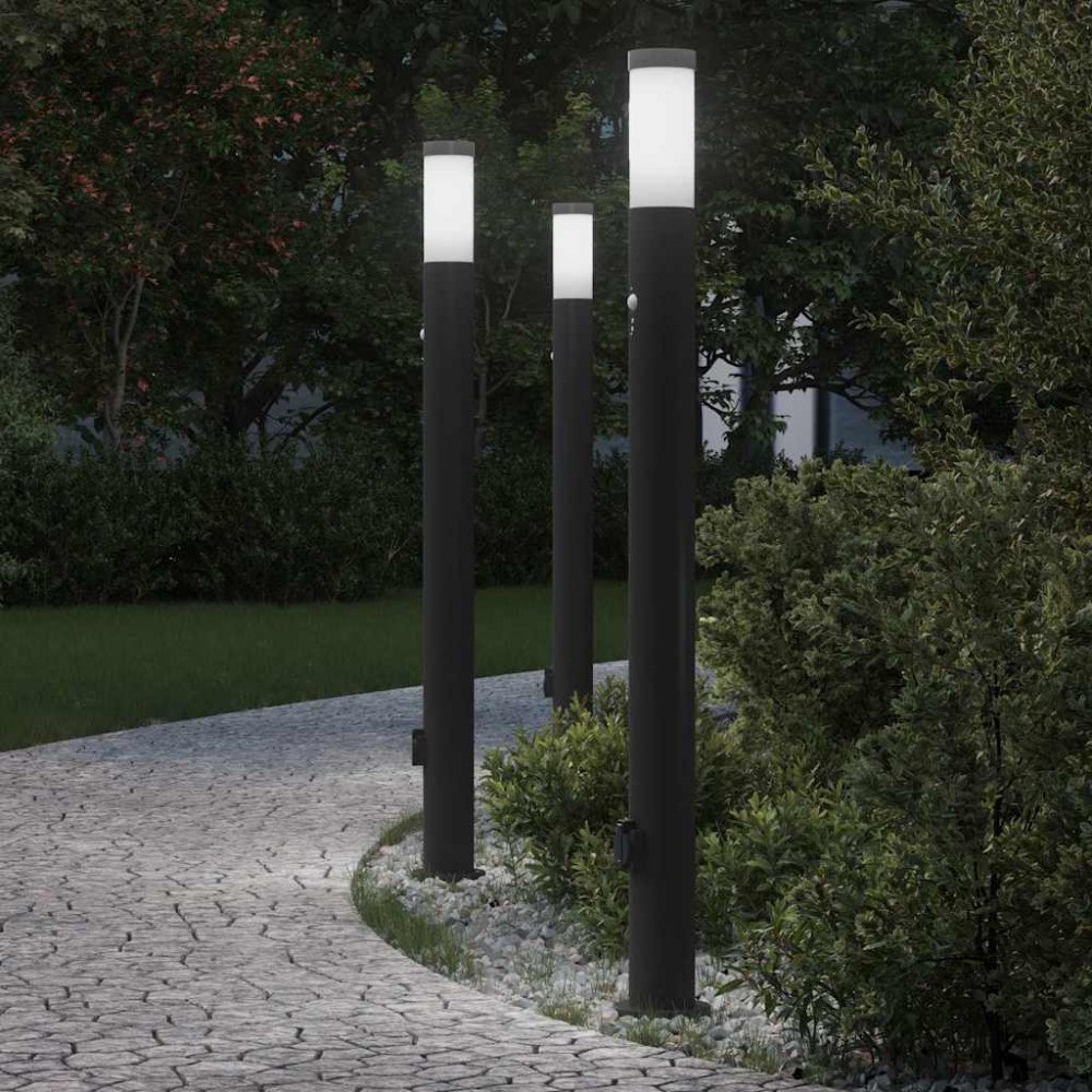vidaXL Pollare med sensor och uttag 3 st 110 cm rostfritt stål IP44