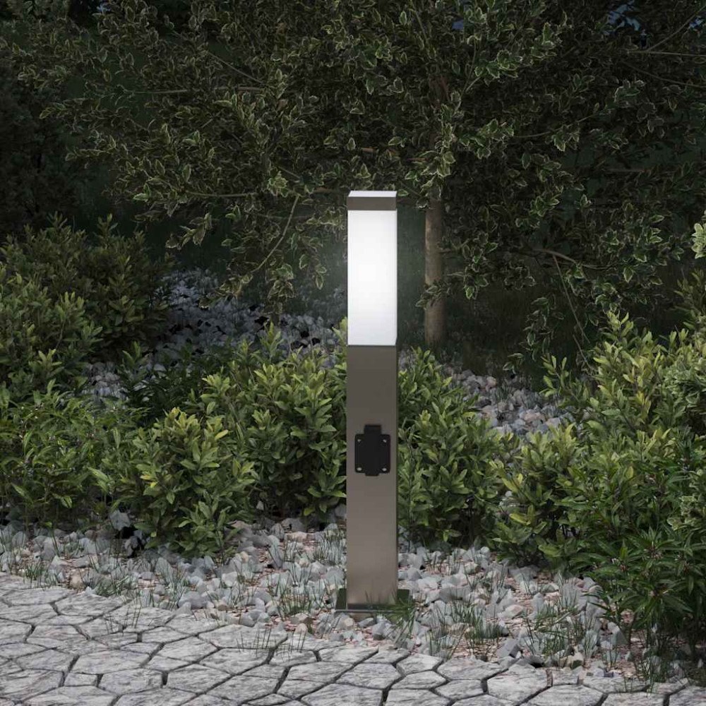 vidaXL Pollare med uttag 50 cm rostfritt stål IP44