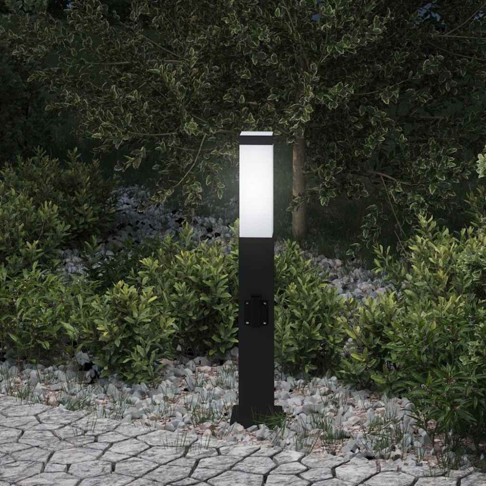 vidaXL Pollare med uttag 50 cm svart IP44