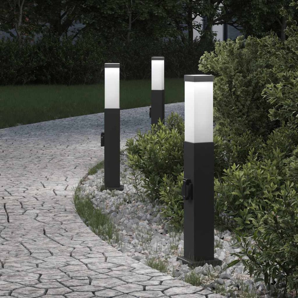 vidaXL Pollare med uttag 3 st 50 cm svart IP44