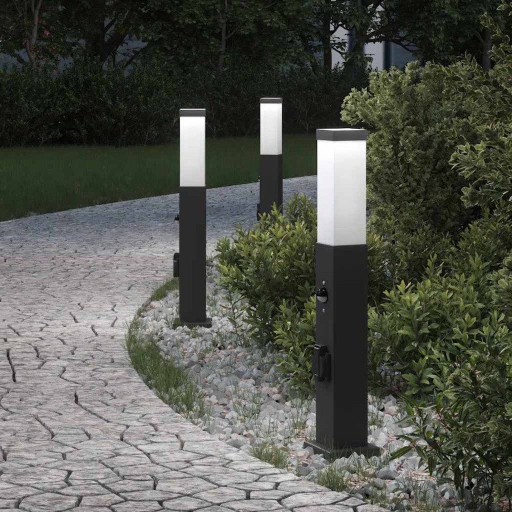 vidaXL Pollare med sensor och uttag 3 st 50 cm svart IP44