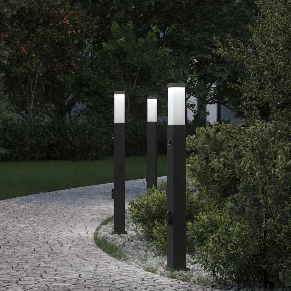 vidaXL Pollare med sensor och uttag 3 st 80 cm svart IP44