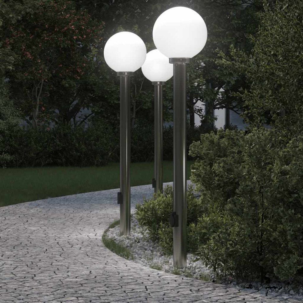 vidaXL Pollare med uttag 3 st 120 cm rostfritt stål IP44