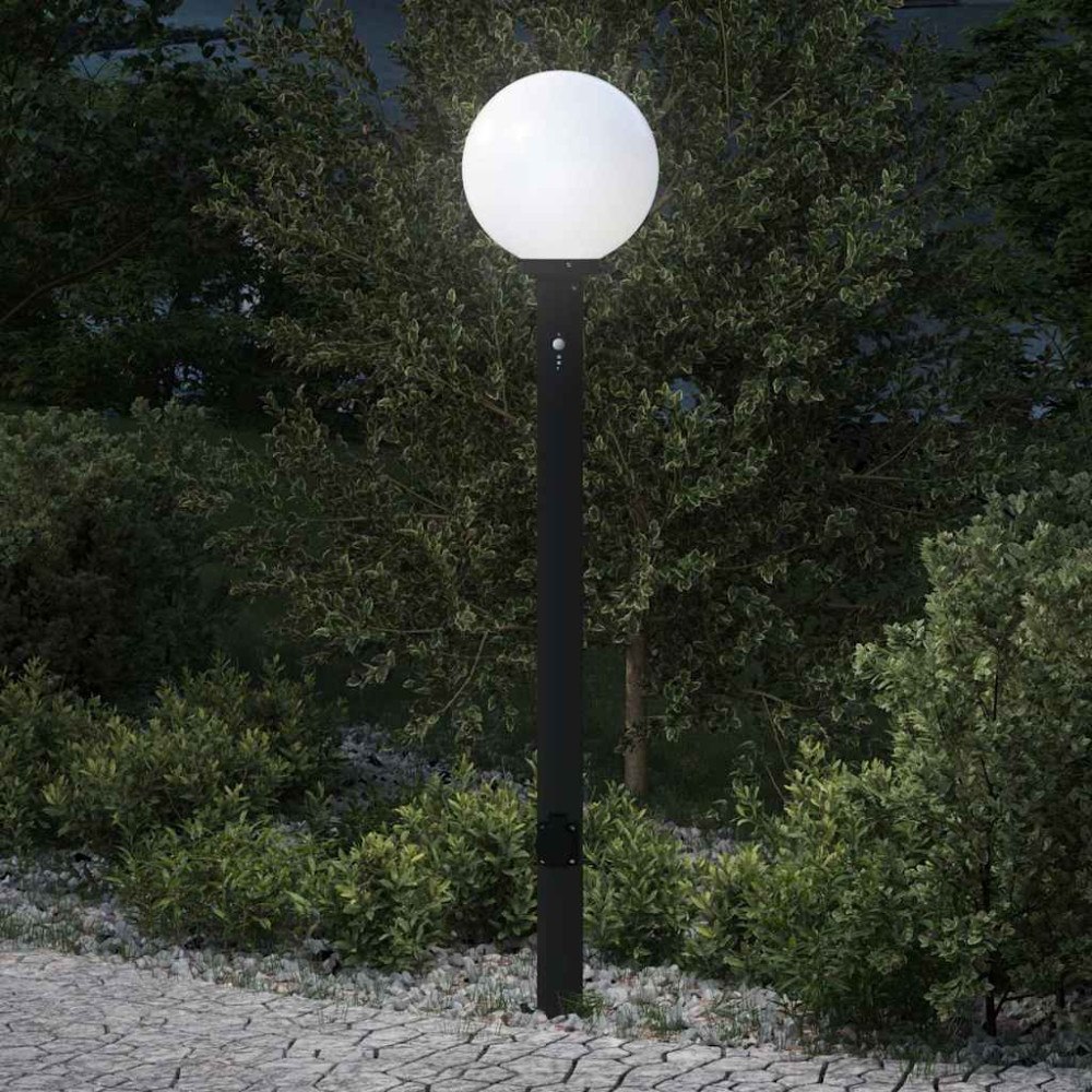 vidaXL Pollare med sensor och uttag 120 cm svart IP44