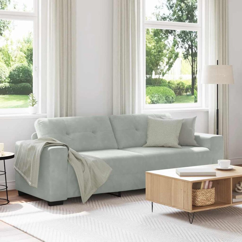 vidaXL 3-sitssoffa ljusgrå 220x78x80 cm sammet
