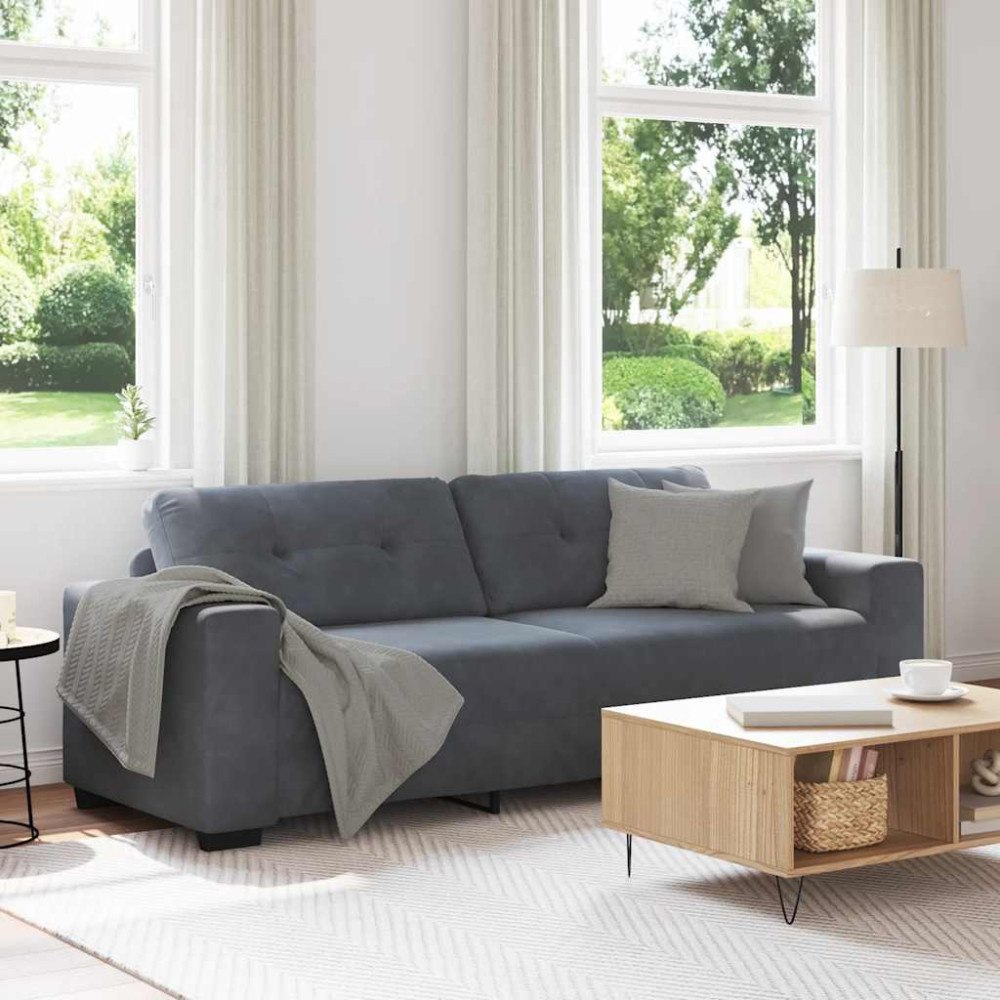vidaXL 3-sitssoffa mörkgrå 220x78x80 cm sammet