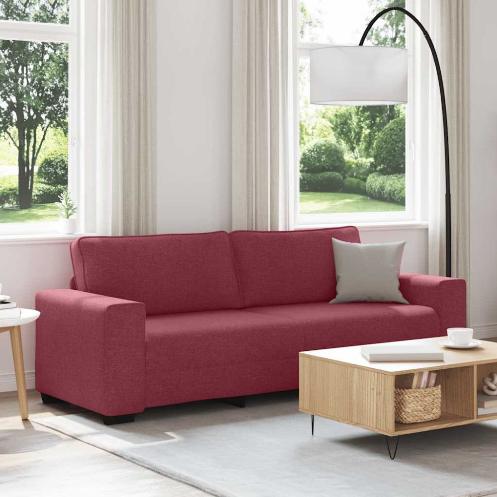 vidaXL 3-sitssoffa vinröd 220x77x82 cm tyg