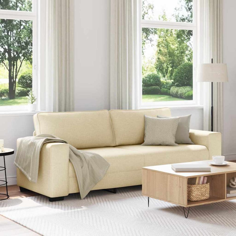 vidaXL 3-sitssoffa krämfärgad 220x77x82 cm tyg