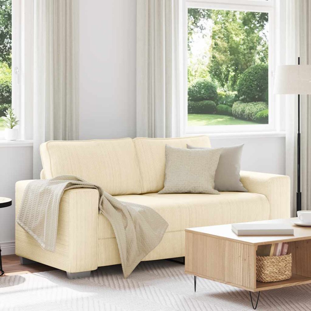 vidaXL Tvåsitssoffa krämfärgad 180x77x82 cm manchestertyg