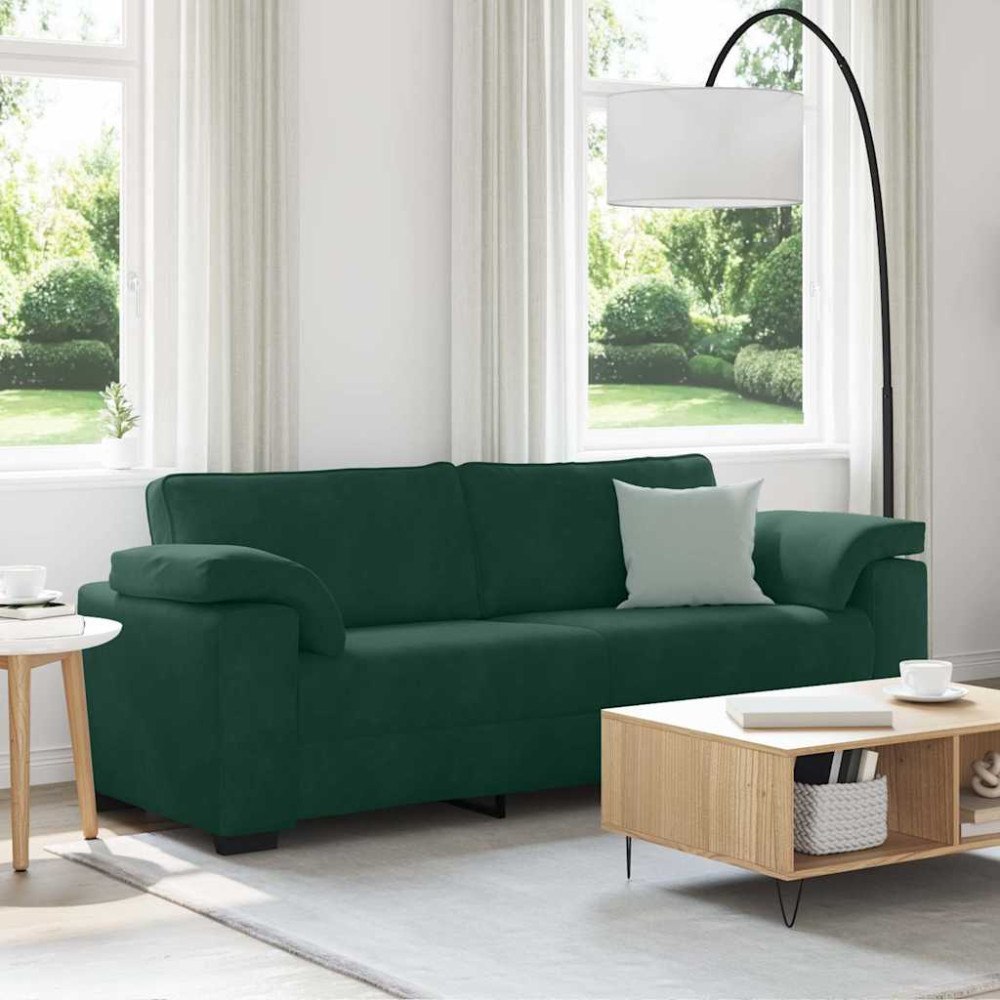 vidaXL 3-sitssoffa mörkgrön 220x77x82 cm sammet