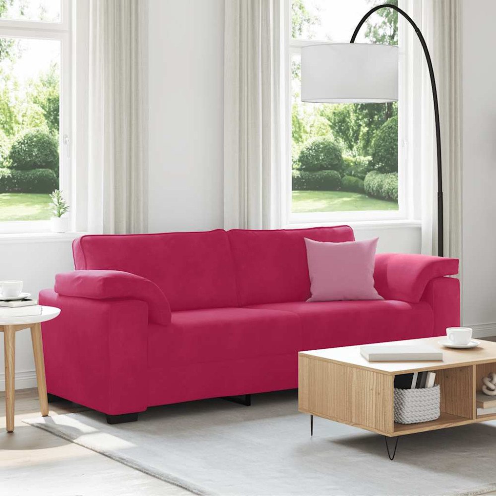 vidaXL 3-sitssoffa vinröd 220x77x82 cm sammet