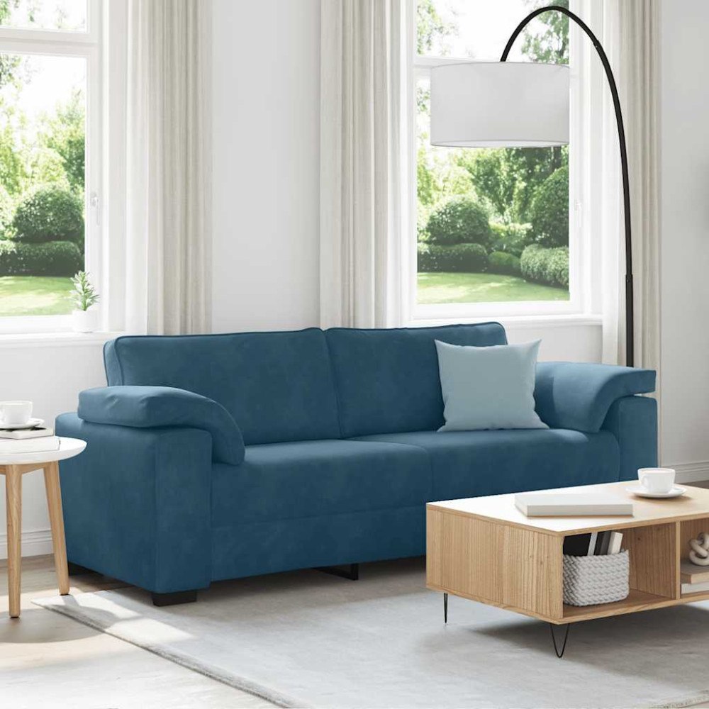 vidaXL 3-sitssoffa blå 220x77x82 cm sammet