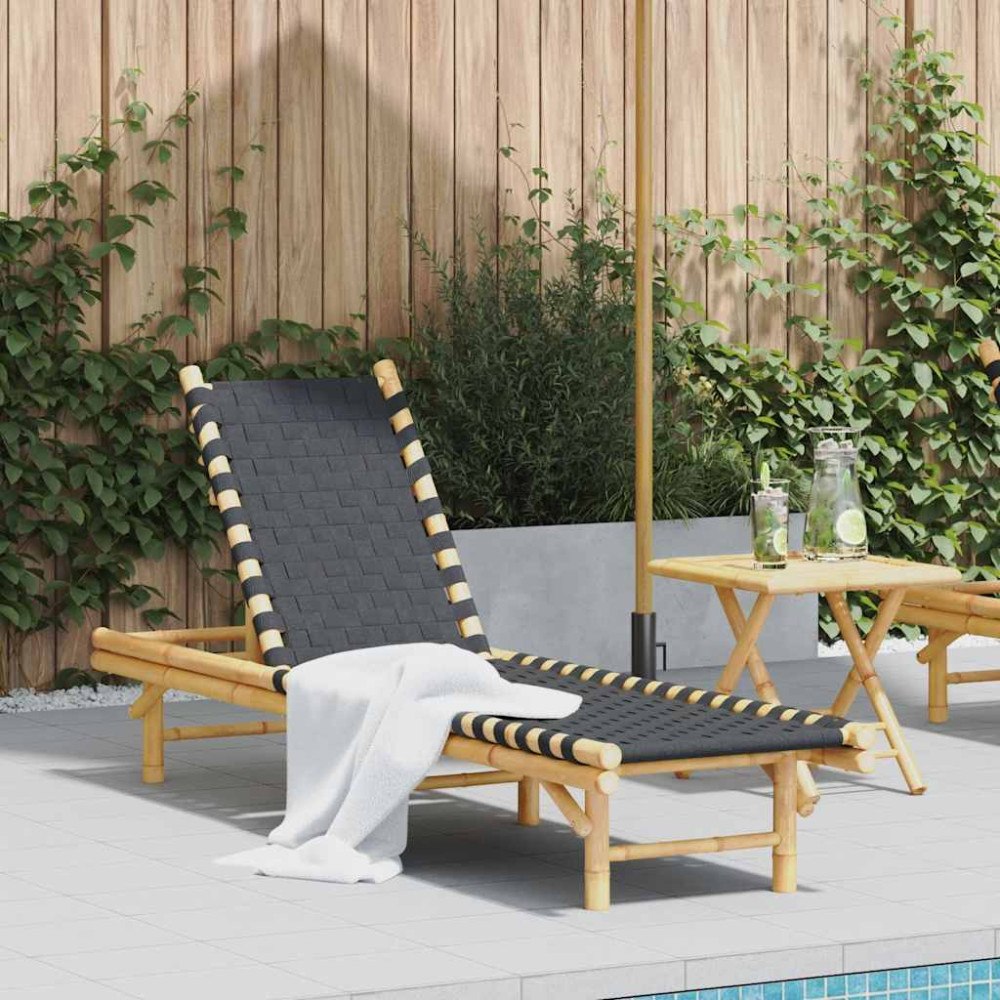 vidaXL Solsäng med svart vävd rem 55x200x30 cm bambu