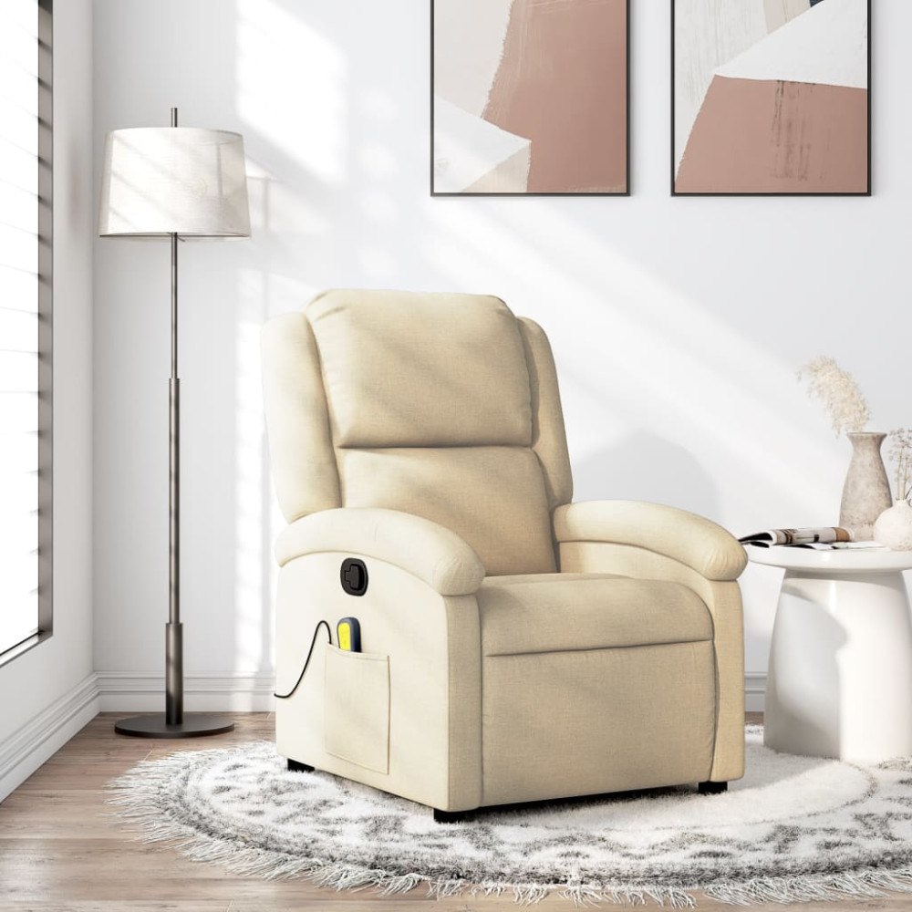 vidaXL Massagefåtölj krämfärgad tyg