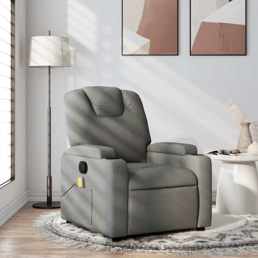 vidaXL Massagefåtölj mörkgrå tyg