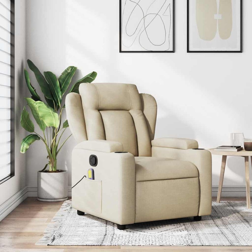 vidaXL Massagefåtölj krämfärgad tyg
