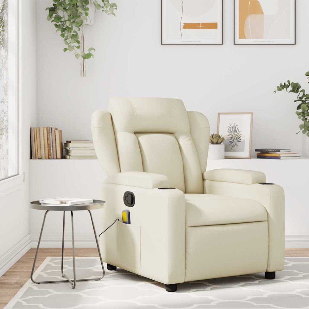vidaXL Massagefåtölj krämfärgad konstläder