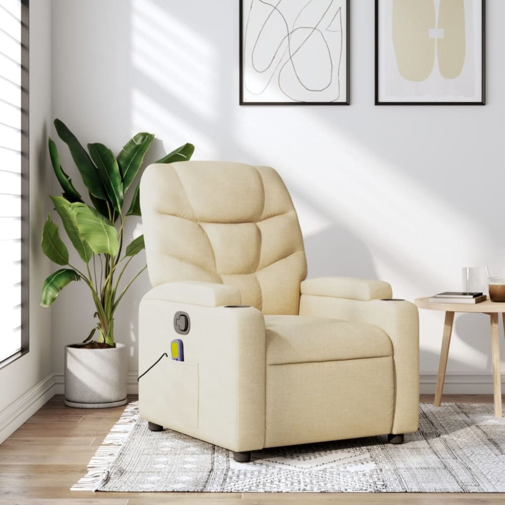 vidaXL Massagefåtölj krämfärgad tyg