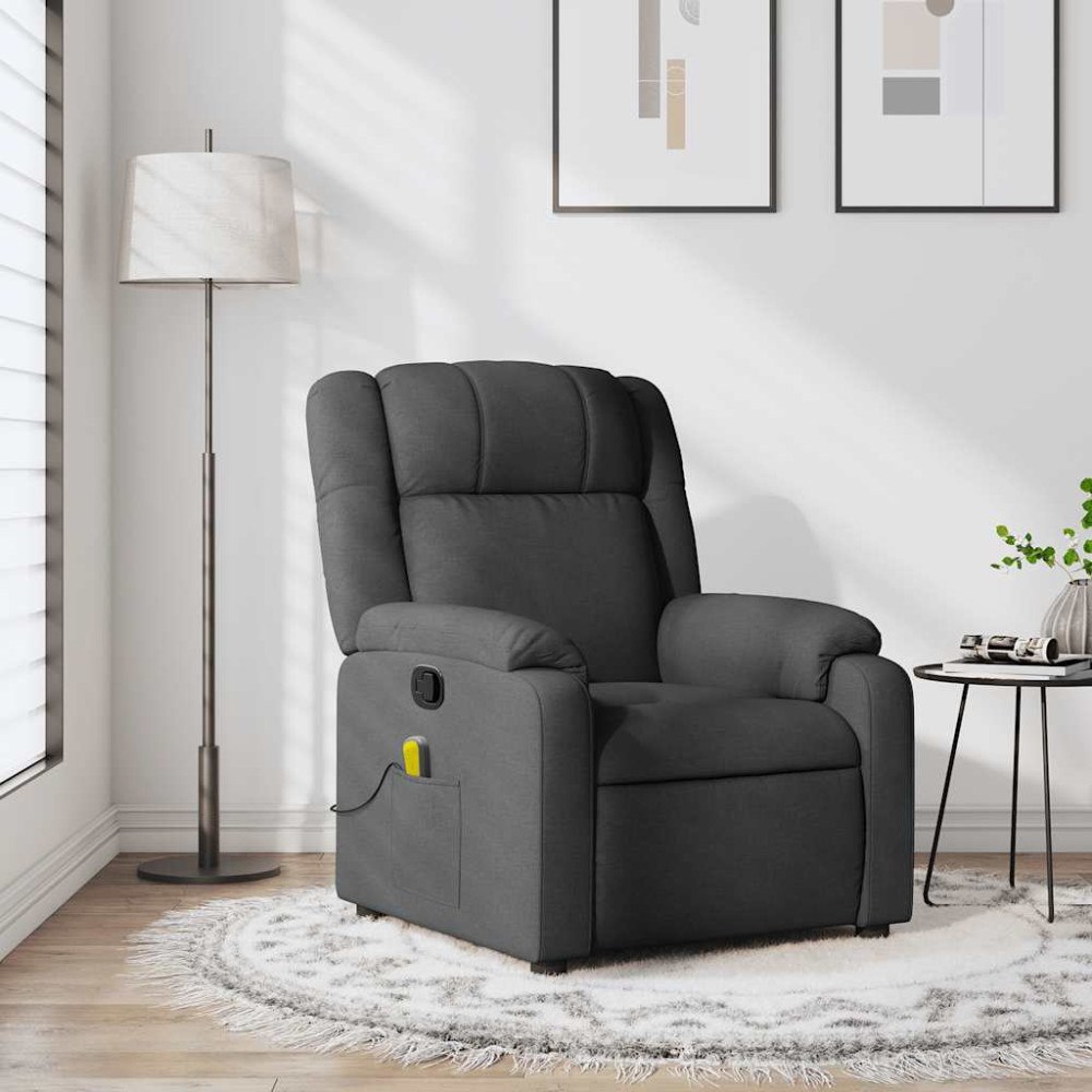 vidaXL Massagefåtölj mörkgrå tyg
