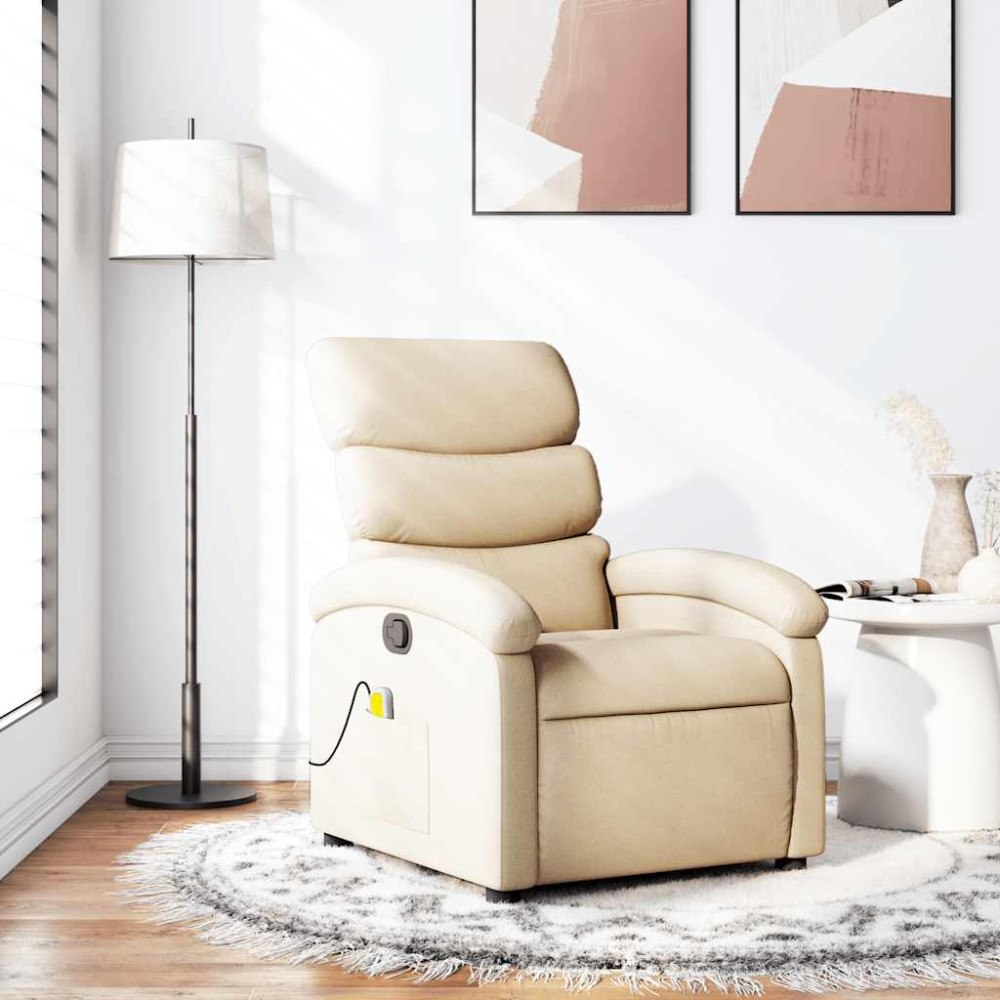 vidaXL Massagefåtölj krämfärgad tyg
