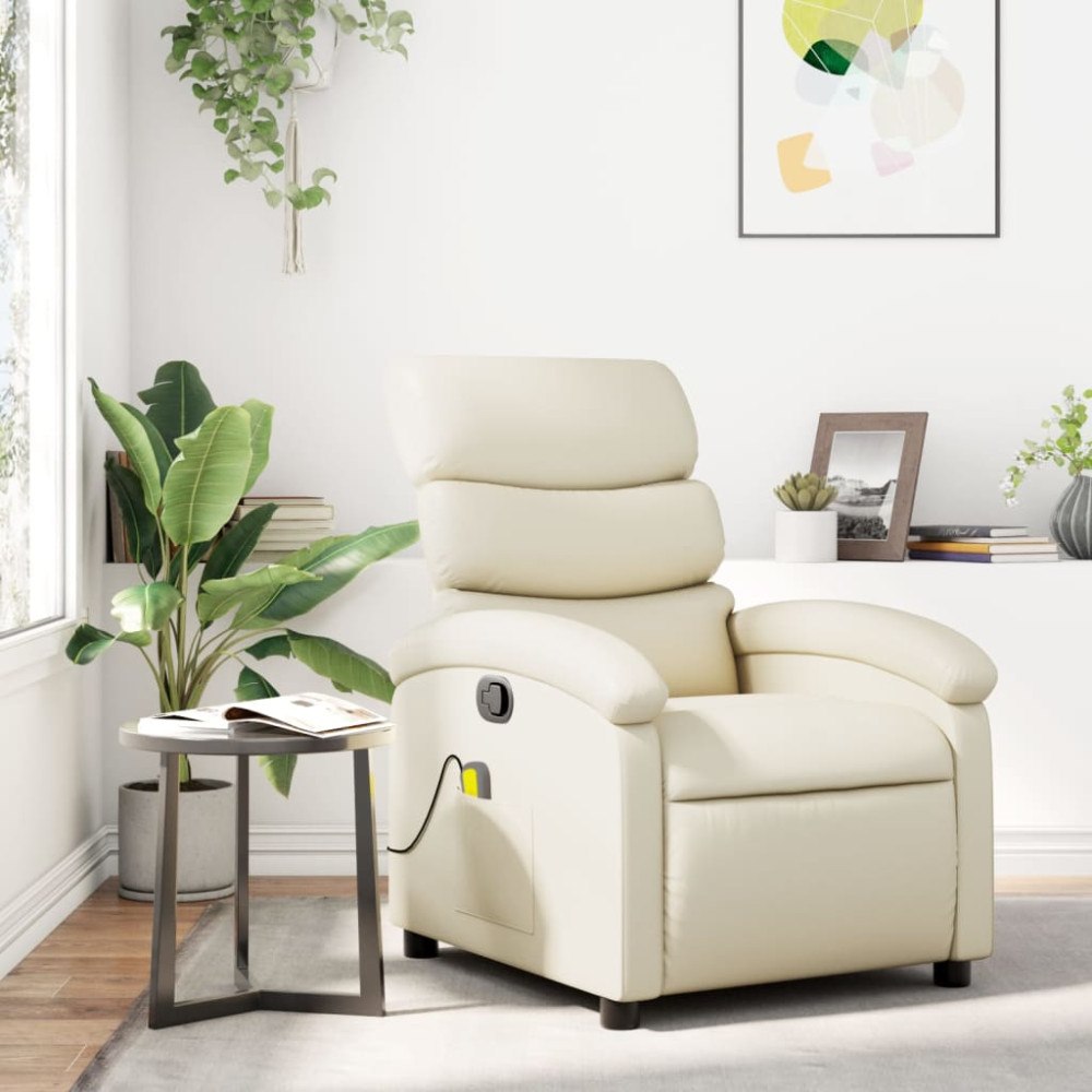 vidaXL Massagefåtölj krämfärgad konstläder