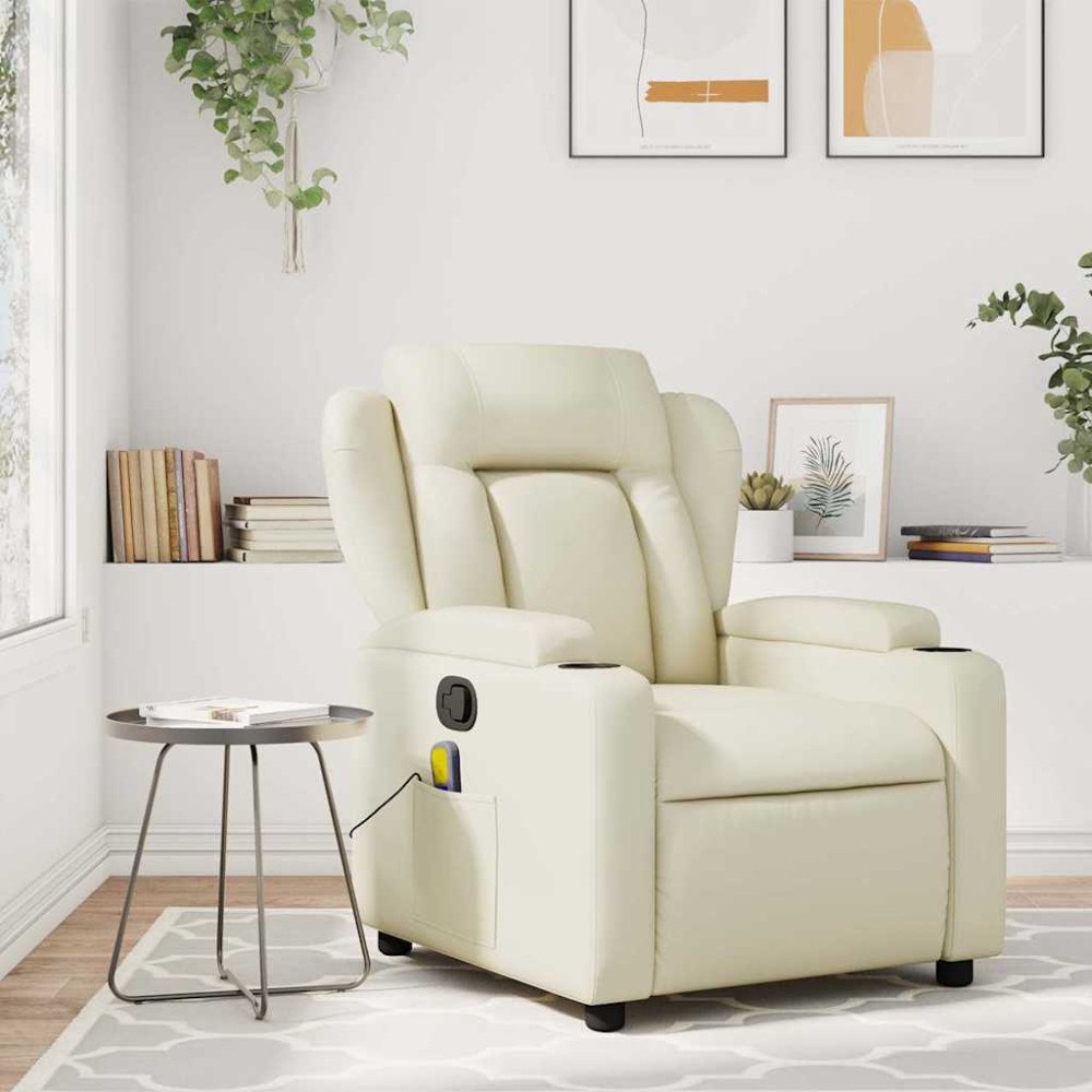 vidaXL Massagefåtölj krämfärgad konstläder