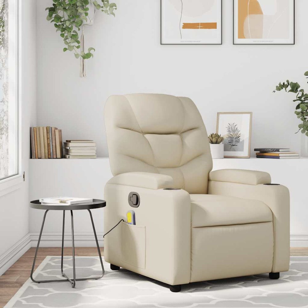vidaXL Massagefåtölj krämfärgad konstläder