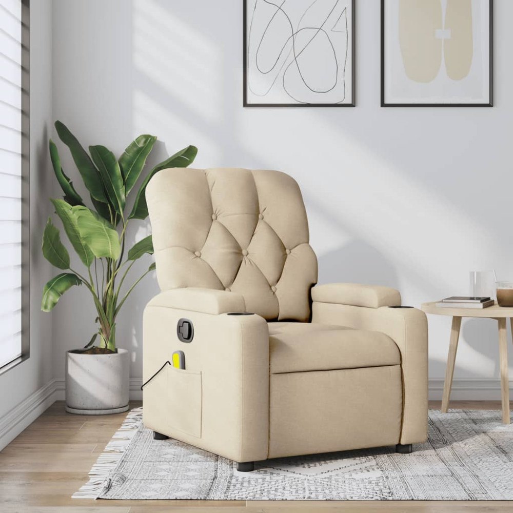 vidaXL Massagefåtölj krämfärgad tyg