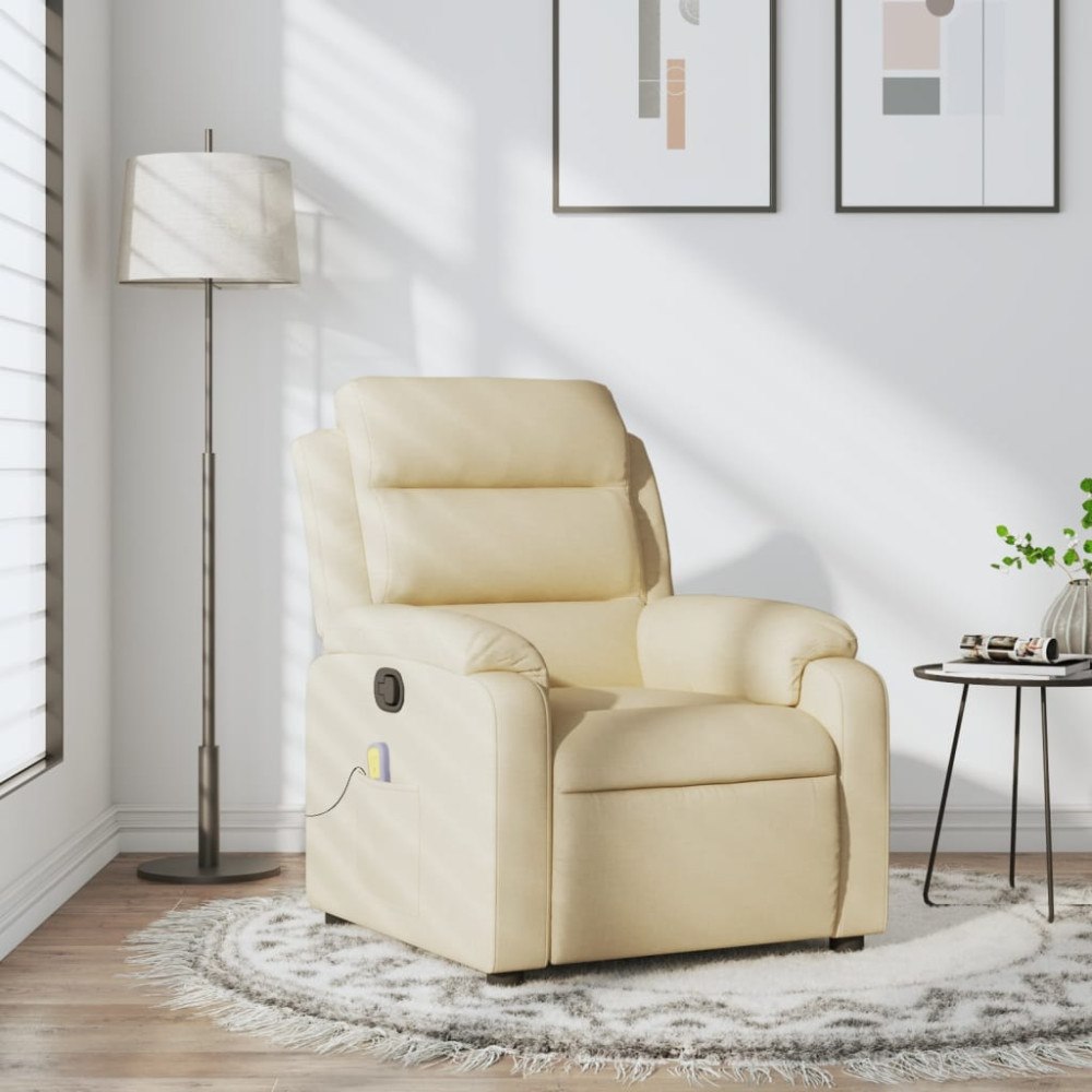 vidaXL Massagefåtölj krämfärgad tyg