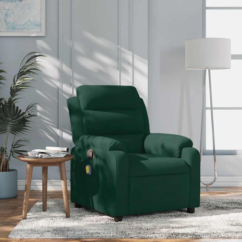 vidaXL Massagefåtölj mörkgrön sammet