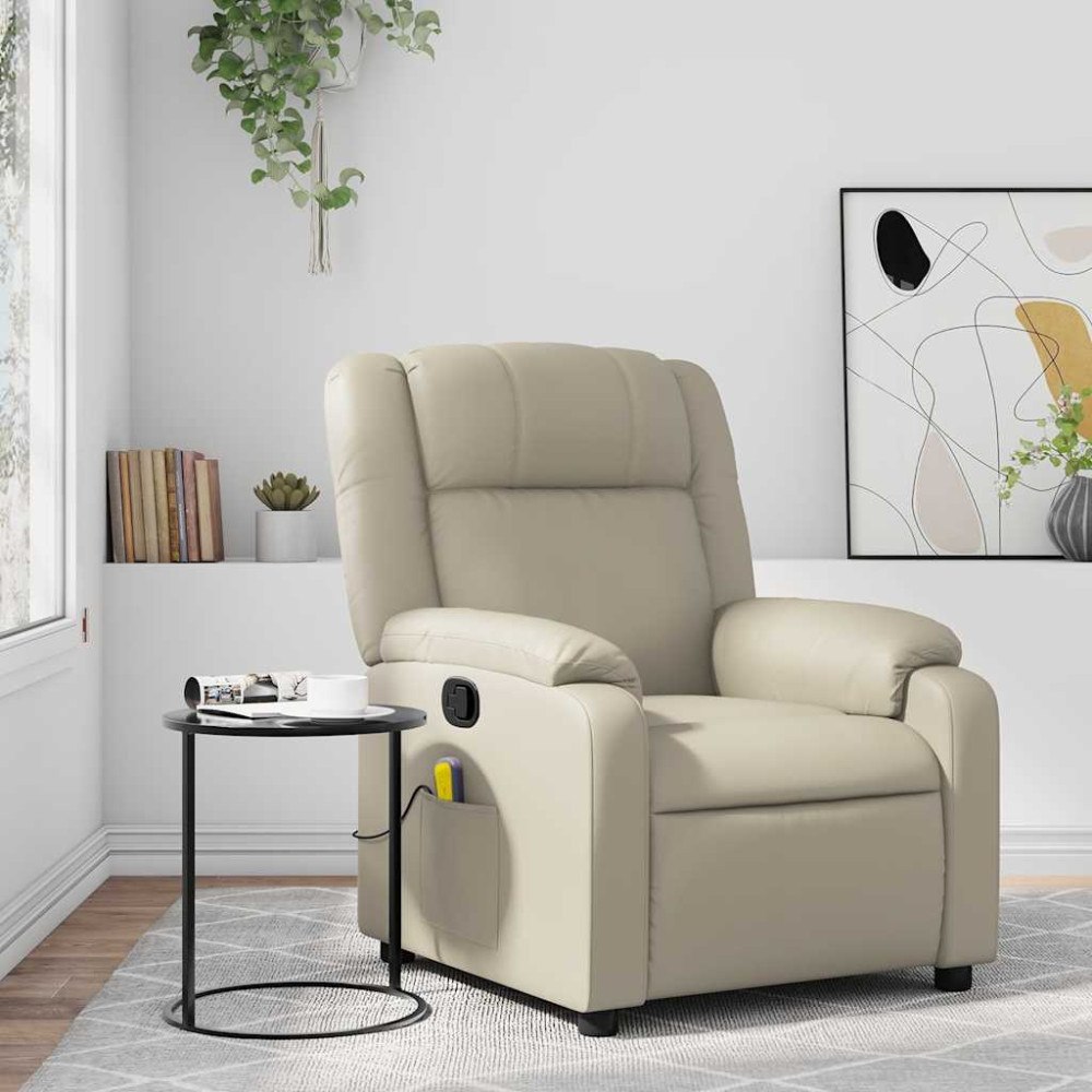 vidaXL Massagefåtölj krämfärgad konstläder