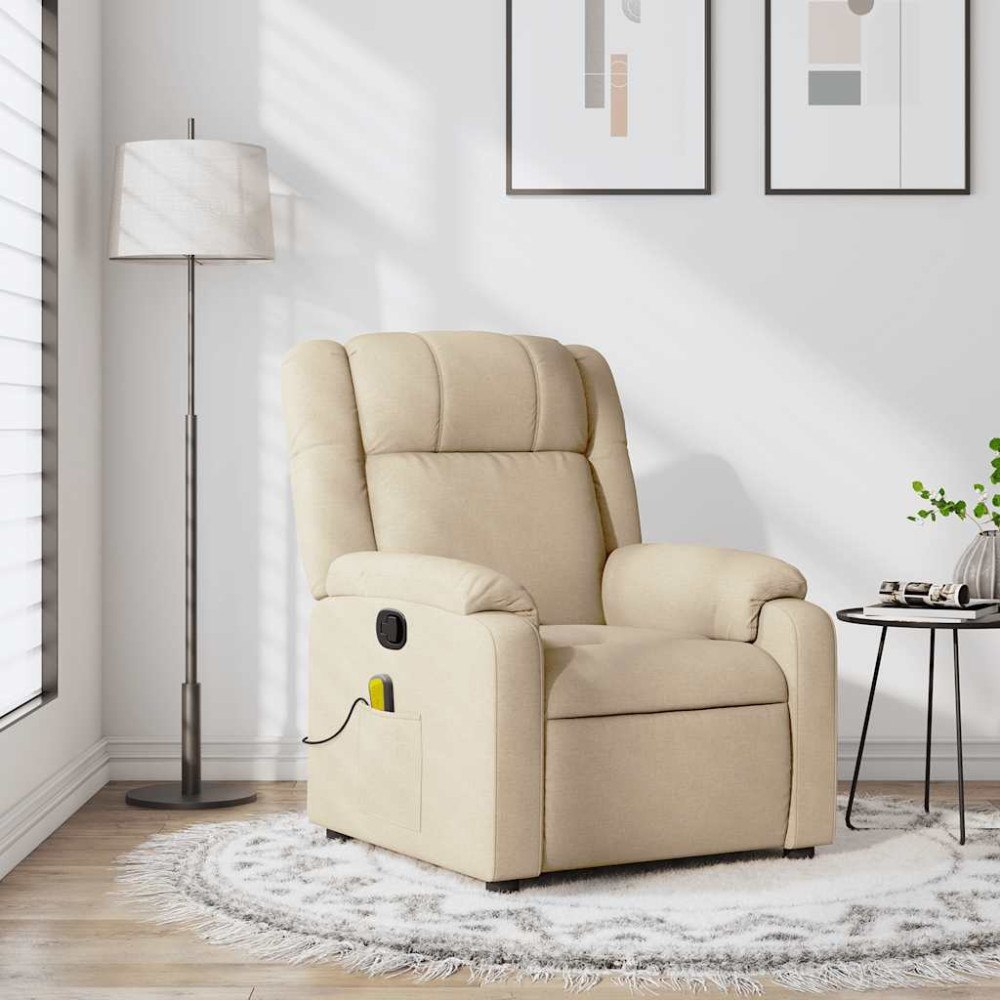 vidaXL Massagefåtölj krämfärgad tyg