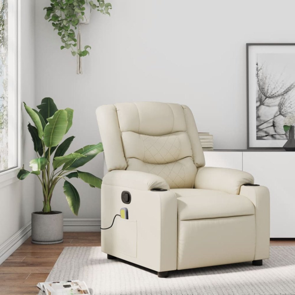 vidaXL Massagefåtölj krämfärgad konstläder
