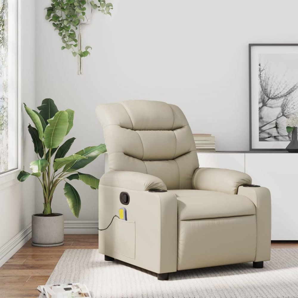 vidaXL Massagefåtölj krämfärgad konstläder