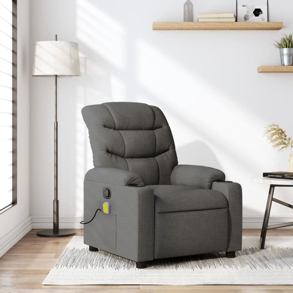 vidaXL Massagefåtölj mörkgrå tyg
