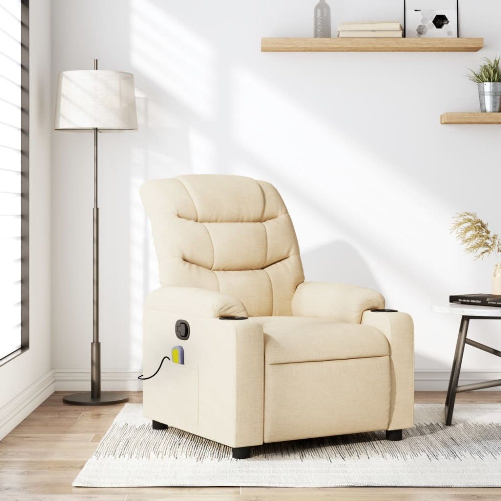 vidaXL Massagefåtölj krämfärgad tyg