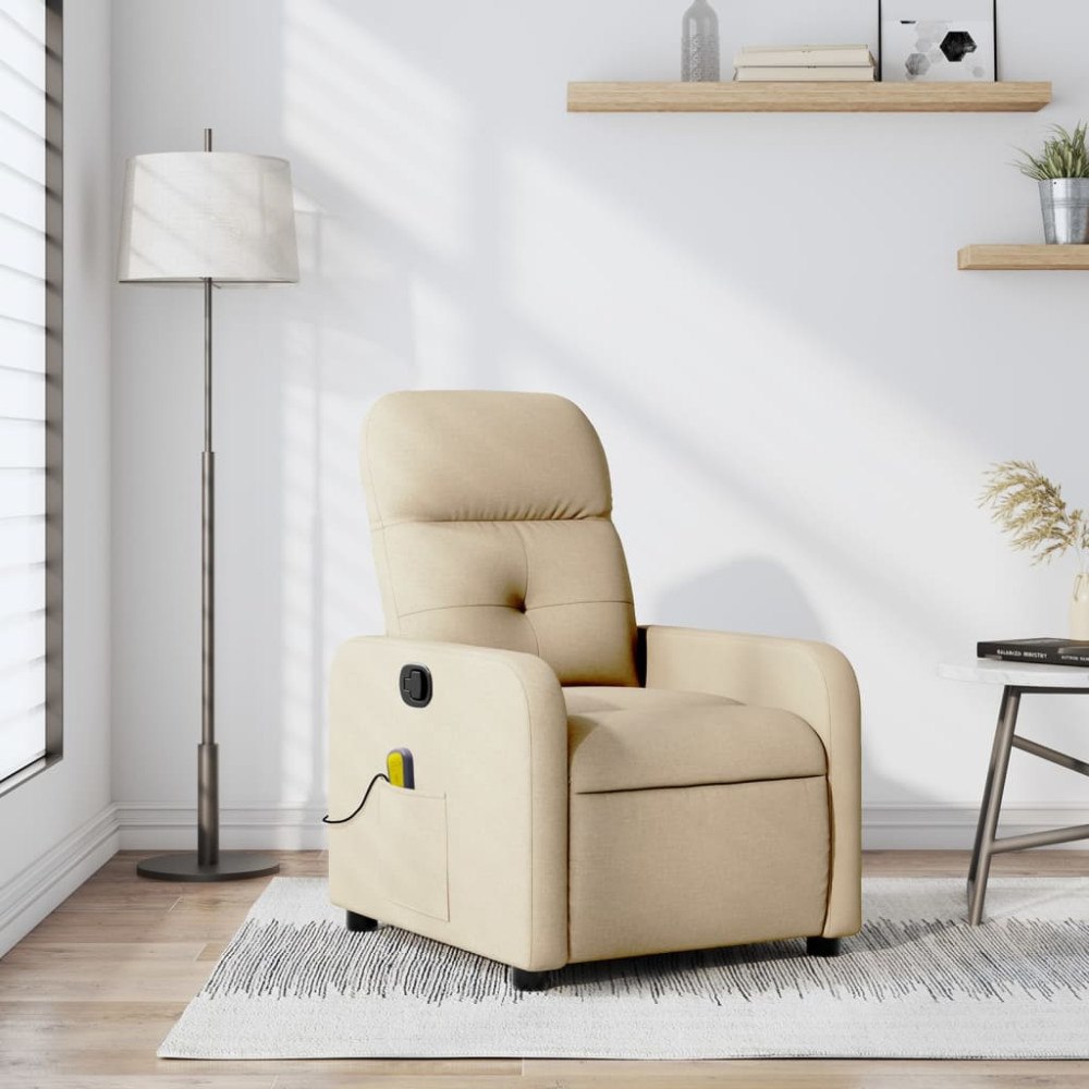 vidaXL Massagefåtölj krämfärgad tyg