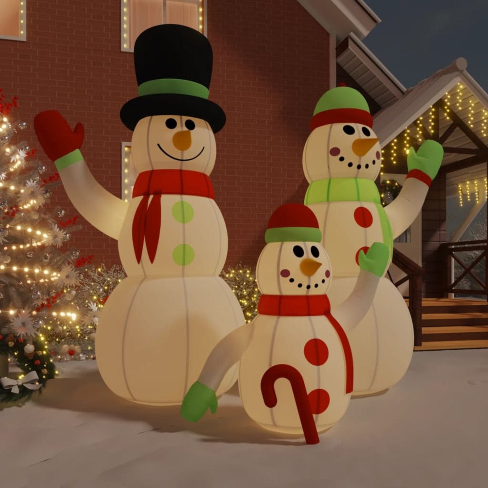 vidaXL Uppblåsbar snögubbefamilj med LED-lampor 500 cm