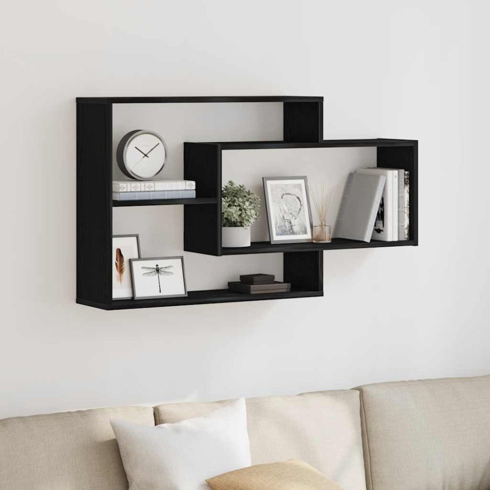 vidaXL Vägghylla svart ek 104x20x58,5 cm konstruerat trä