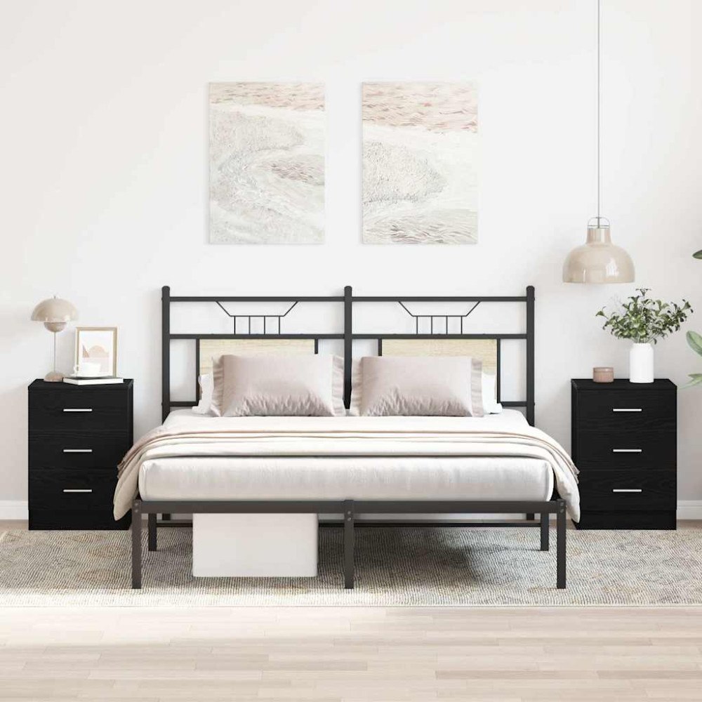 vidaXL Sängbord 2 st svart ek 38x35x55 cm konstruerat trä